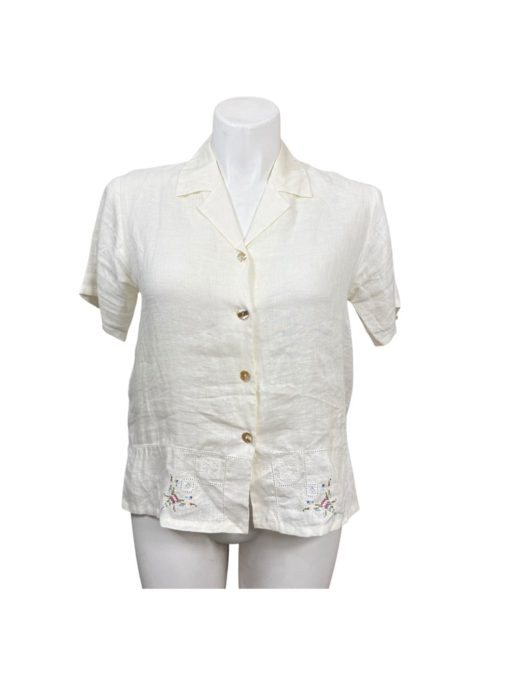 David Dart Linen Floral Embroidered Shirt Womens Small‎ Cottagecore Top